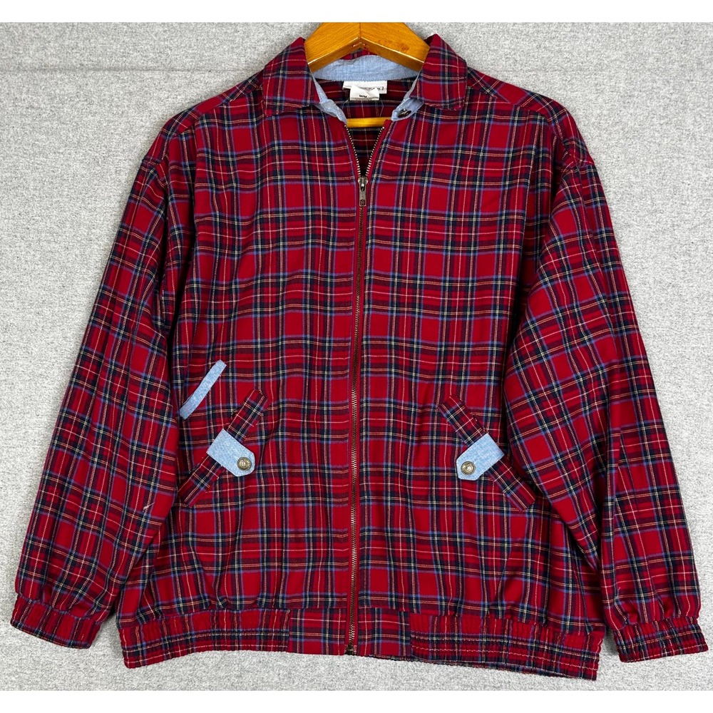 Vintage Jantzen Plaid Jacket Women M Red Zip Front 90s Lightweight Windbreaker